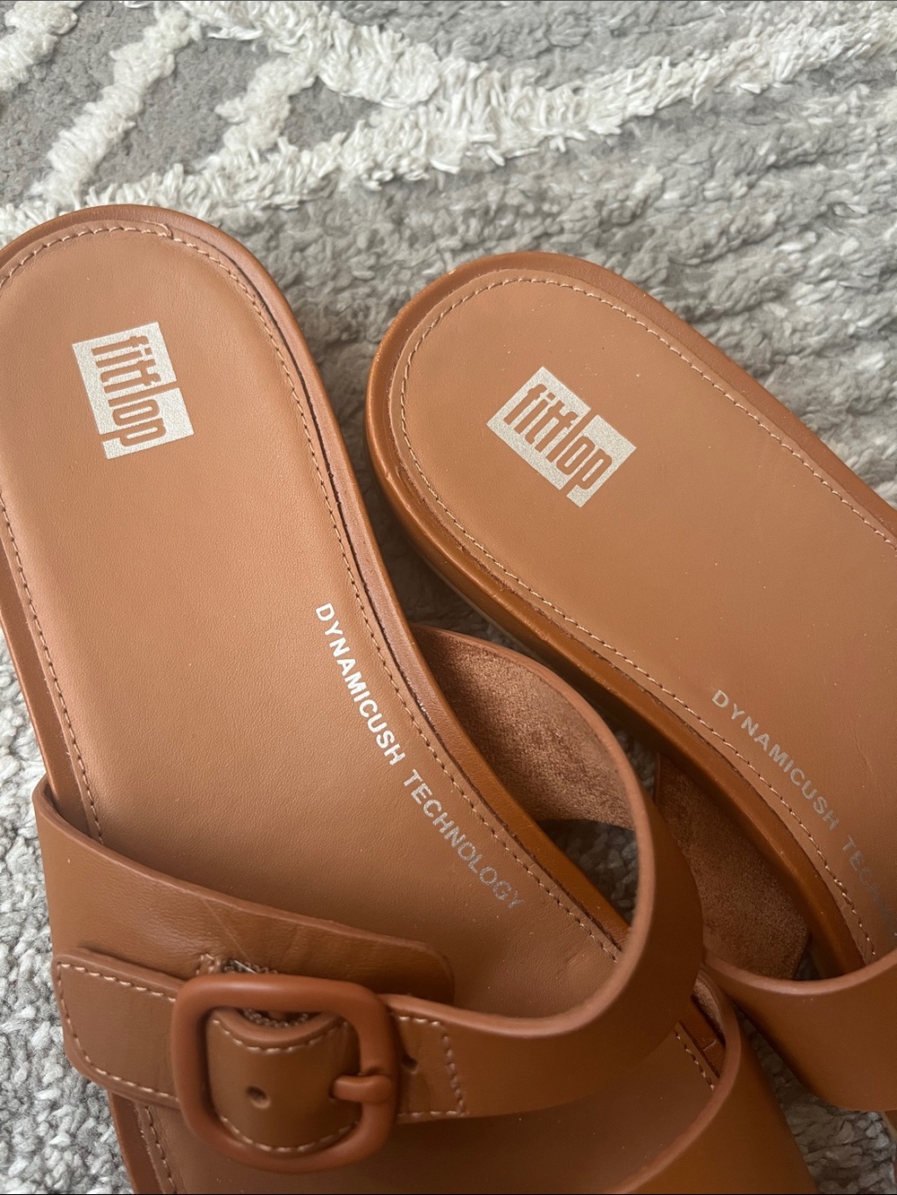 Fitflop GRACIE Buckle Two-Bar Leather Slides Light Brown - Size 8 Summer Resort - Picture 2 of 5